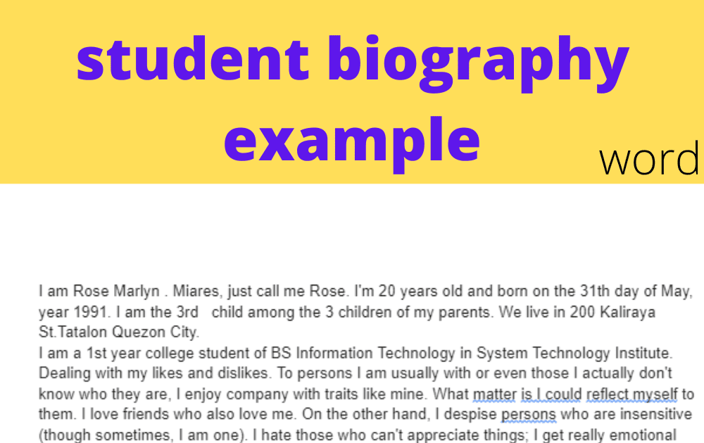 simple biography examples for students